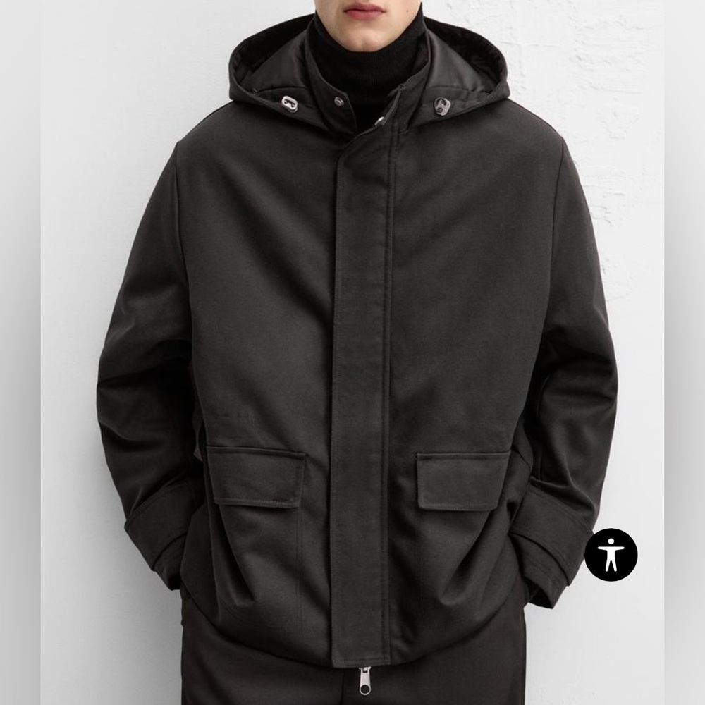 Zara Hooded Parker Coat NWT Size L in Black - Picture 4 of 8